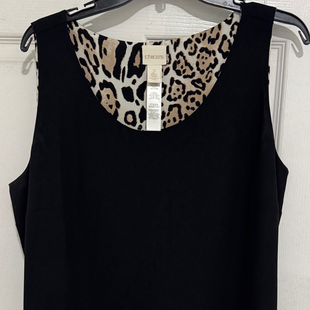 Chico's Black Tank Top with Leopard Print Accent For Women plus Size XL